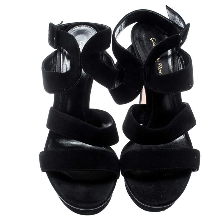 Pre Owned Gianvito Rossi Black Suede Ankle Strap Platform Sandals Size 40