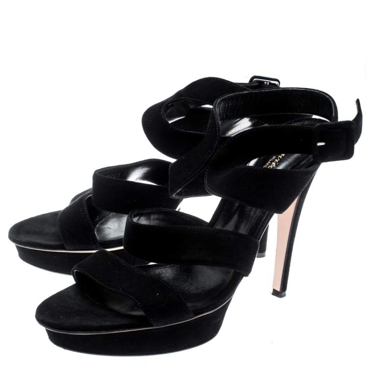 Pre Owned Gianvito Rossi Black Suede Ankle Strap Platform Sandals Size 40