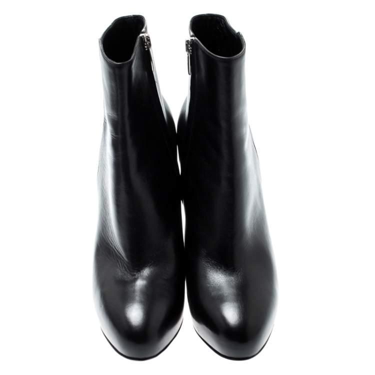 Pre Owned Gianvito Rossi Black Leather Platform Ankle Boots Size 39.5