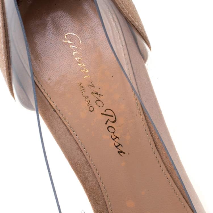 Pre Owned Gianvito Rossi Beige Suede And PVC Plexi Pointed Toe Pumps Size 36
