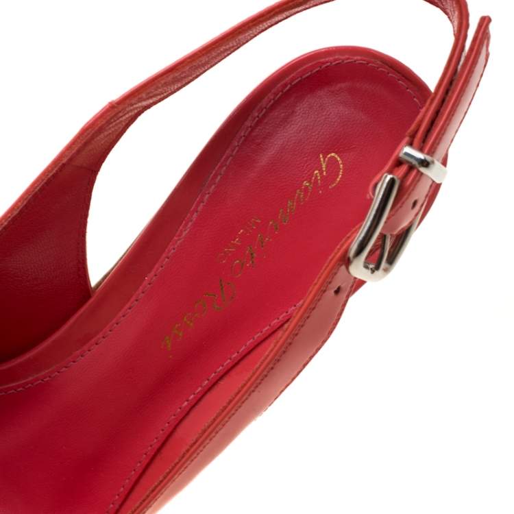 Pre Owned  Gianvito Rossi Pink Patent Leather Slingback Wedge Sandals Size 35