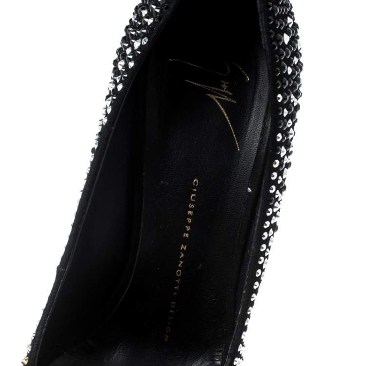 مملوكة مسبقًا Giuseppe Zanotti Black Crystal Embellished Peep Toe Platform Pumps Size 38.5