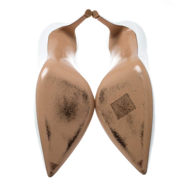 Pre Owned Gianvito Rossi White Leather Pointed Toe Pumps Size 37.5