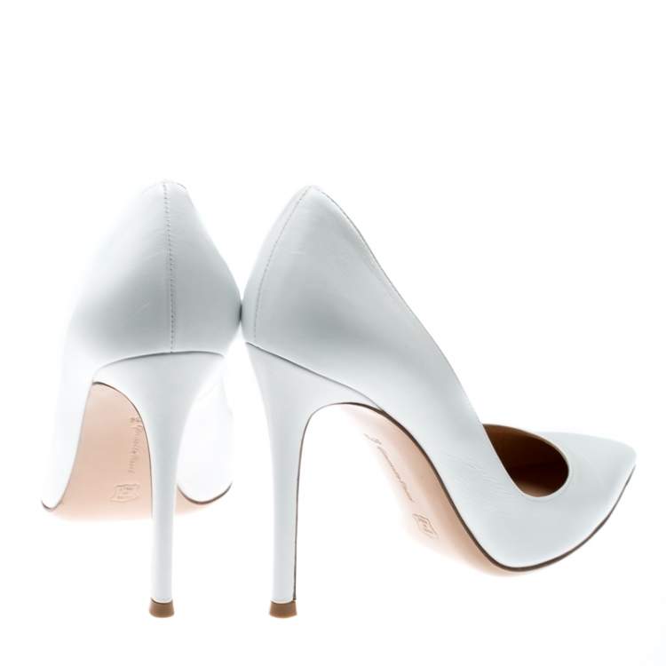 Pre Owned Gianvito Rossi White Leather Pointed Toe Pumps Size 37.5