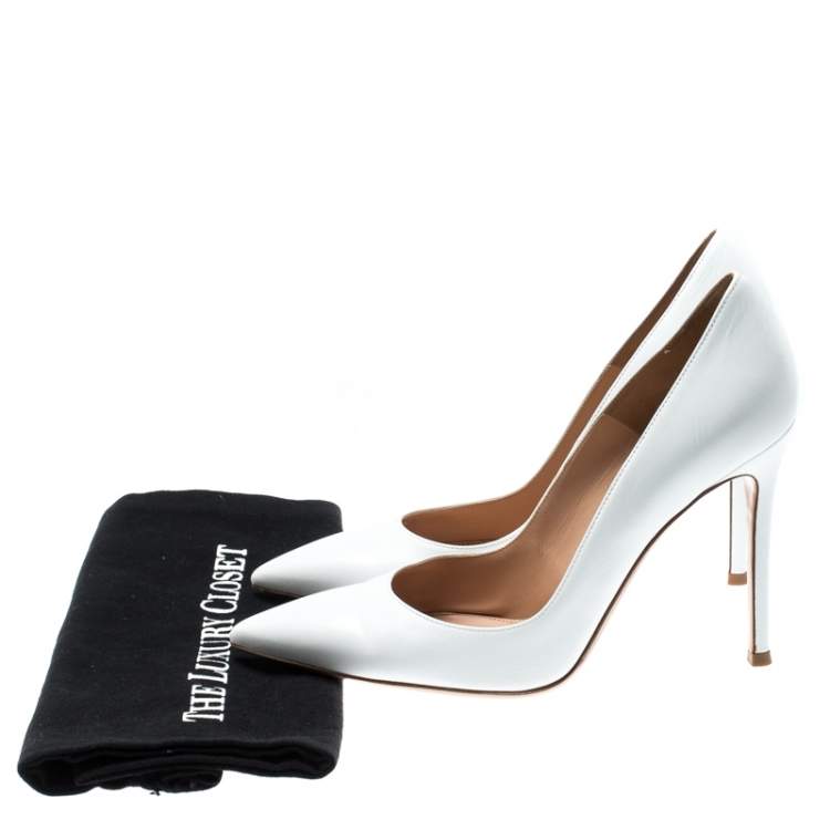 Pre Owned Gianvito Rossi White Leather Pointed Toe Pumps Size 37.5