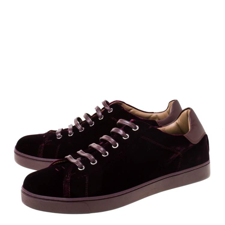 Pre Owned Gianvito Rossi Burgundy Velvet Loft Low Top Sneakers Size 41.5