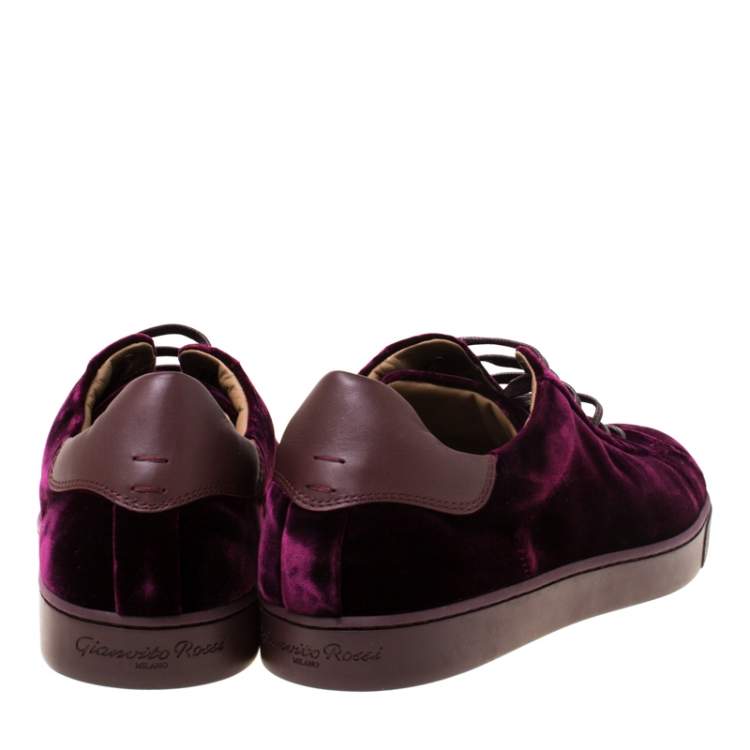 Pre Owned Gianvito Rossi Burgundy Velvet Loft Low Top Sneakers Size 41.5