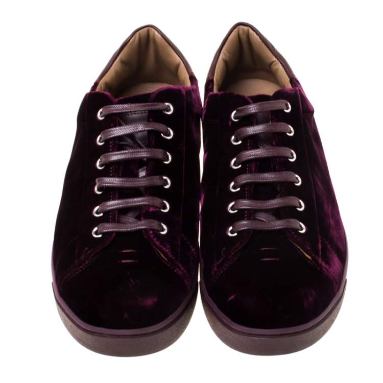 Pre Owned Gianvito Rossi Burgundy Velvet Loft Low Top Sneakers Size 41.5