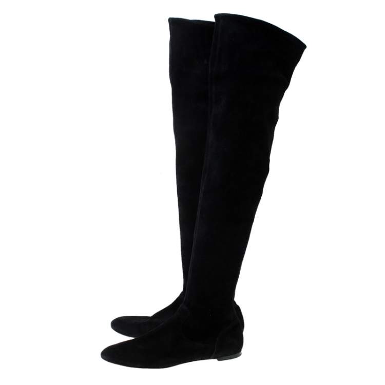 Pre Owned Gianvito Rossi Black Suede Felder Flat Cuissard Over the Knee Boots Size 40