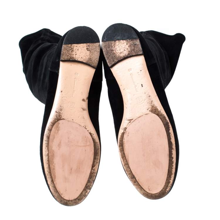 Pre Owned Gianvito Rossi Black Suede Felder Flat Cuissard Over the Knee Boots Size 40