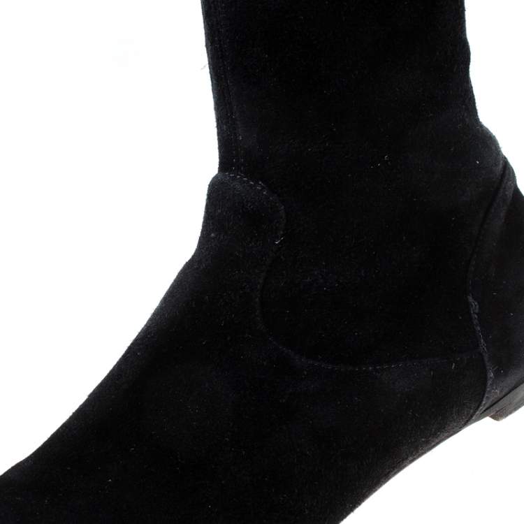 Pre Owned Gianvito Rossi Black Suede Felder Flat Cuissard Over the Knee Boots Size 40