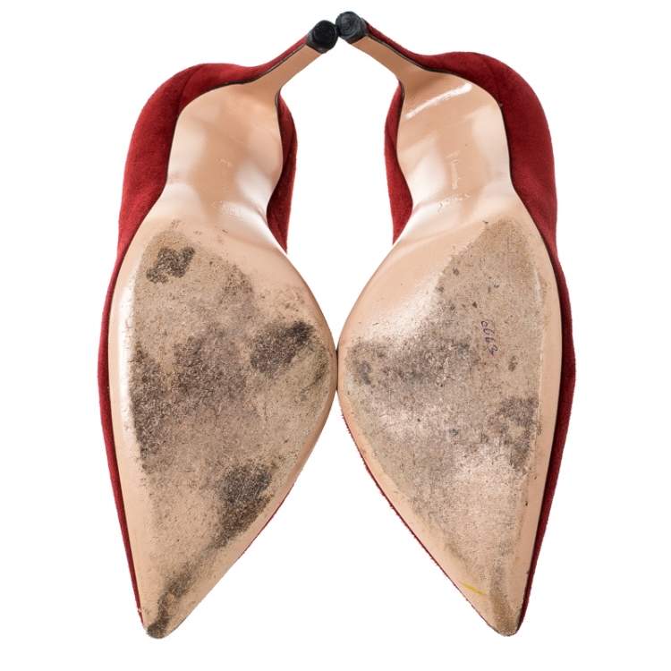 Pre Owned Gianvito Rossi Red Suede Pointed Toe Pumps Size 36