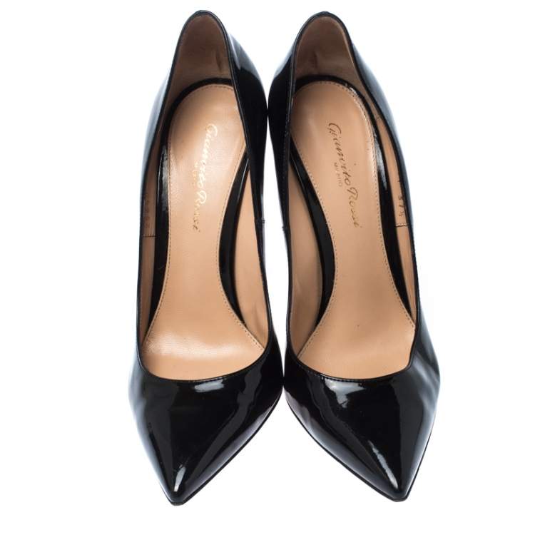 Pre Owned Gianvito Rossi Black Patent Leather Gianvito Pointed Toe Pumps Size 37.5