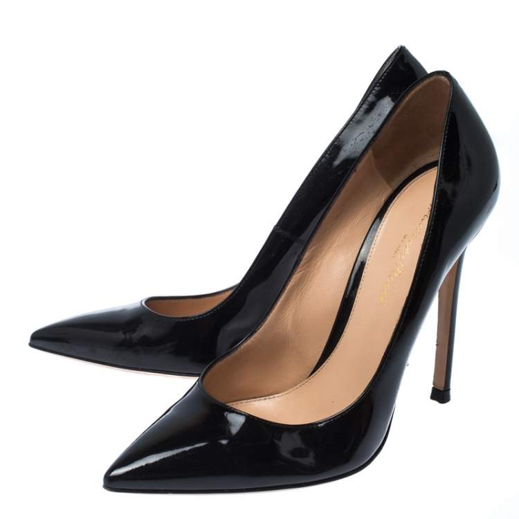 Pre Owned Gianvito Rossi Black Patent Leather Gianvito Pointed Toe Pumps Size 37.5