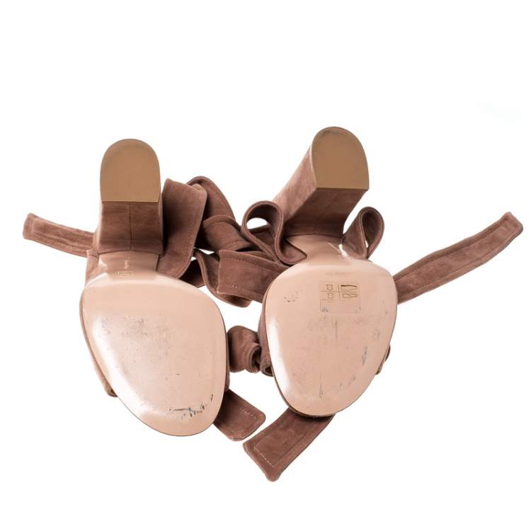 Pre Owned Gianvito Rossi Beige Suede Ankle Tie Sandals Size 37
