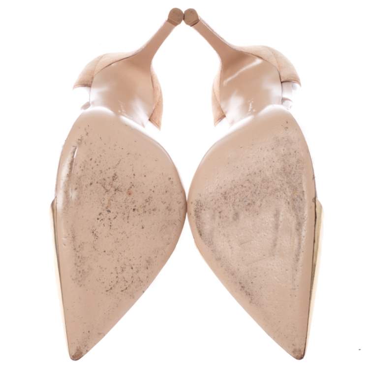 Pre Owned Gianvito Rossi Gold/Beige Leather, Suede and  PVC Plexi Pointed Toe Pump Size 39