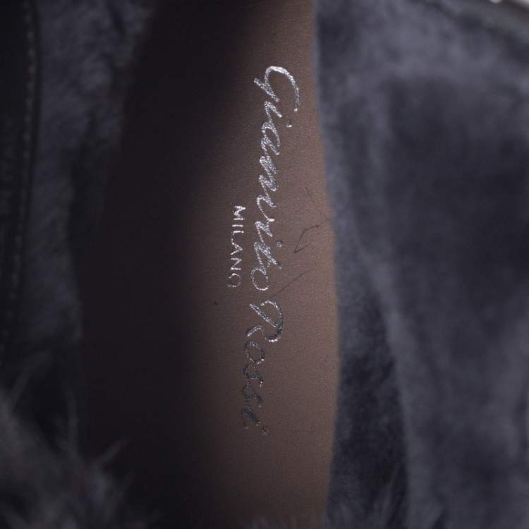 Pre Owned Gianvito Rossi Grey Suede And Fur Inuit Ankle Boots Size 38.5