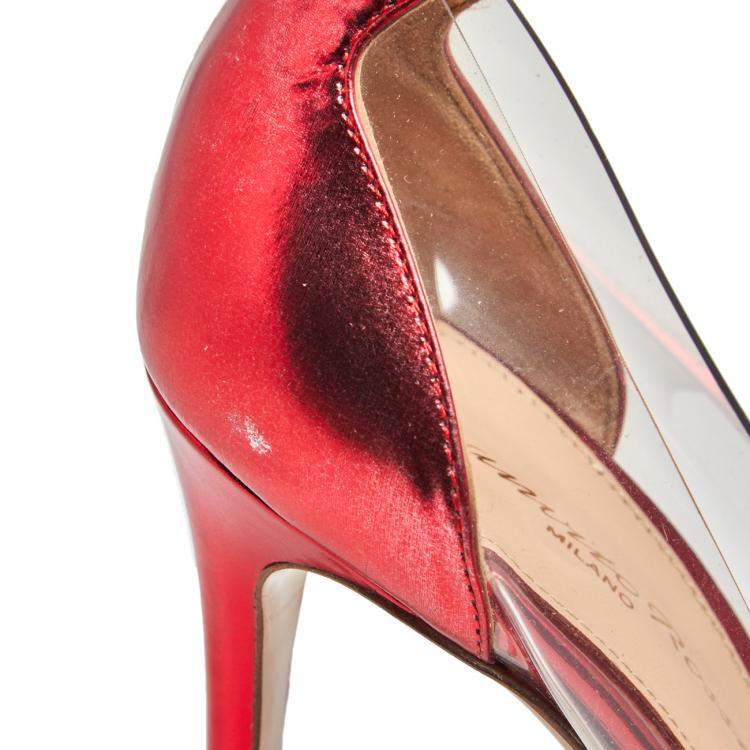 Pre Owned Gianvito Rossi Red Metallic Leather and PVC Plexi Pumps Size 37.5