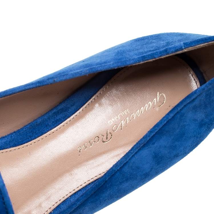 Pre Owned Gianvito Rossi Blue Suede Cork Platform Flat Loafers Size 39