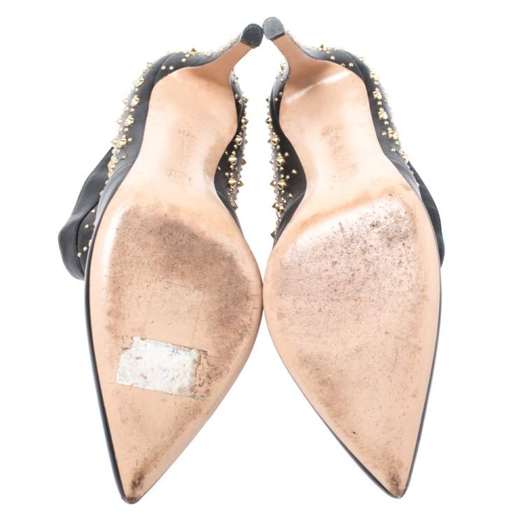 Pre Owned Gianvito Rossi Black Leather Studded Ankle Boots Size 37.5