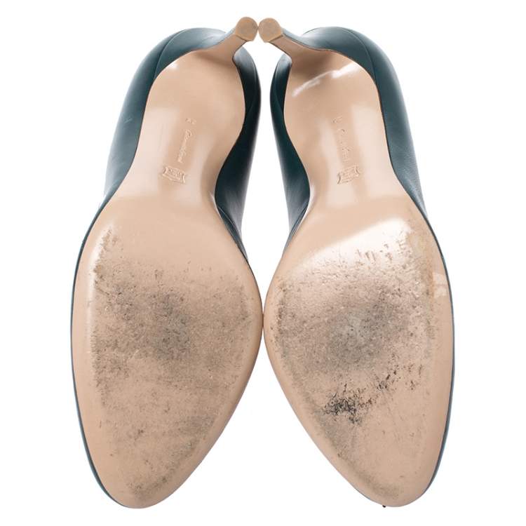 Pre Owned Gianvito Rossi Green Leather Vamp Round Toe Booties Size 39