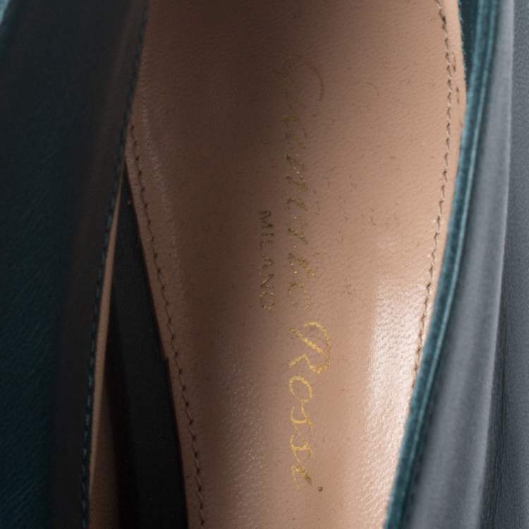 Pre Owned Gianvito Rossi Green Leather Vamp Round Toe Booties Size 39