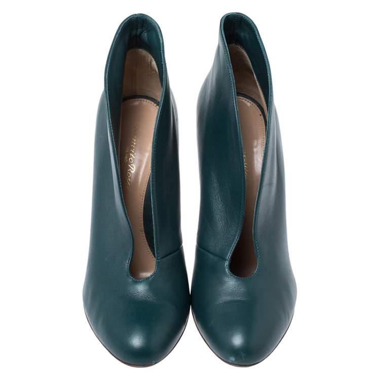 Pre Owned Gianvito Rossi Green Leather Vamp Round Toe Booties Size 39