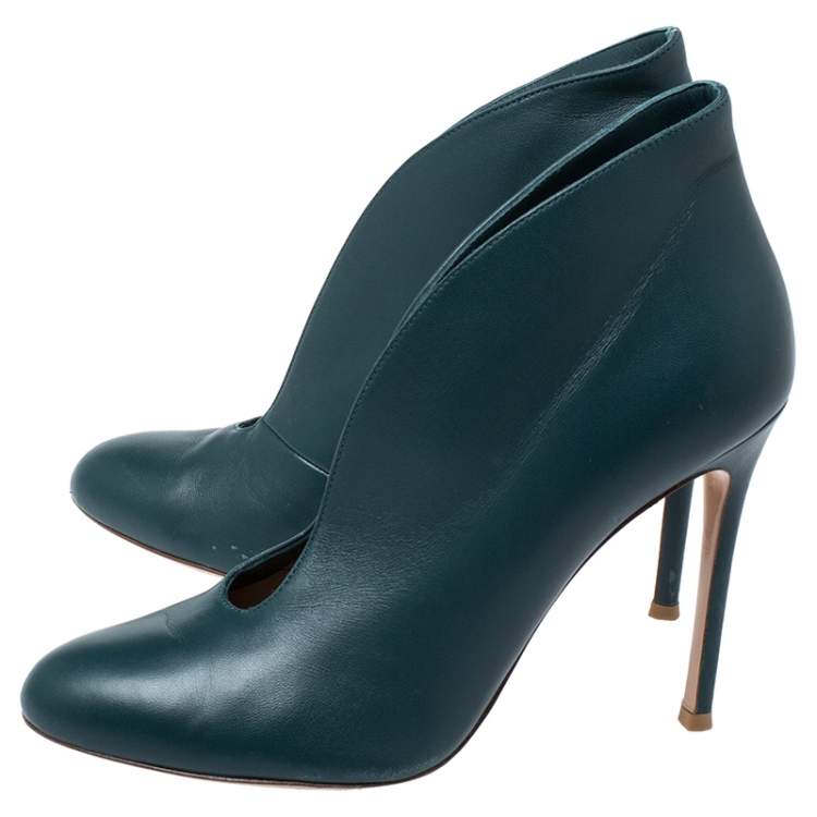 Pre Owned Gianvito Rossi Green Leather Vamp Round Toe Booties Size 39