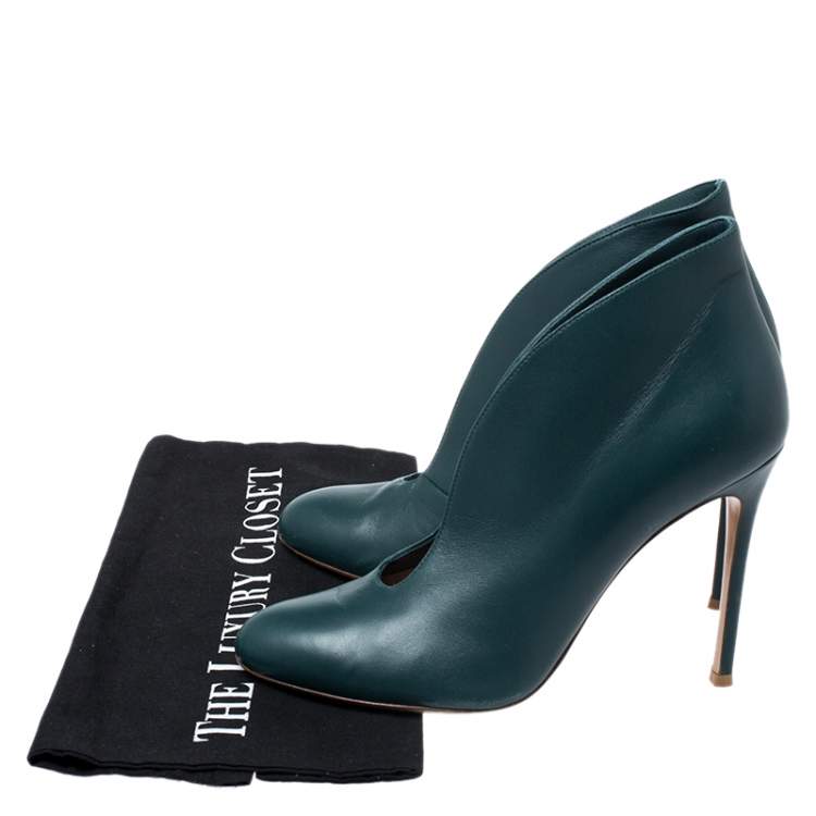 Pre Owned Gianvito Rossi Green Leather Vamp Round Toe Booties Size 39