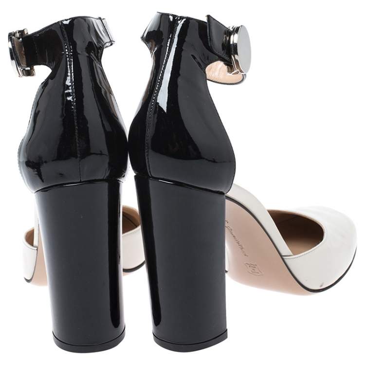 Pre Owned Gianvito Rossi Monochrome Patent Leather Ankle Strap Sandals Size 40.5