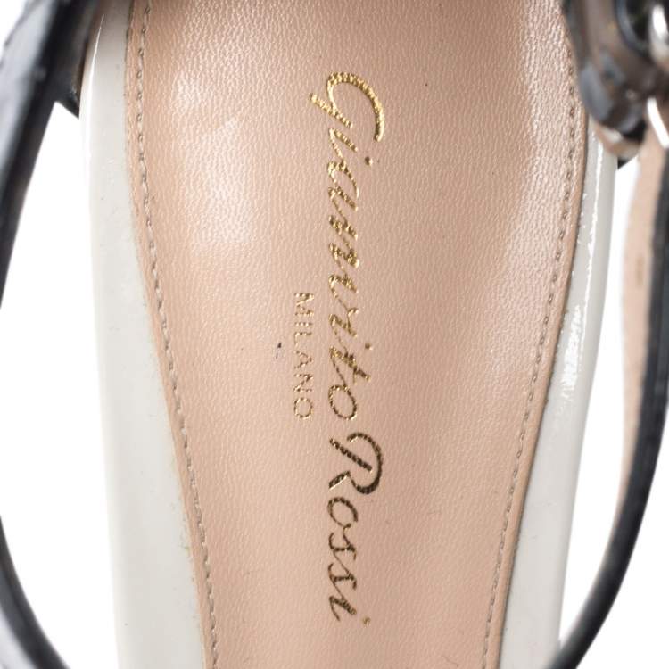 Pre Owned Gianvito Rossi Monochrome Patent Leather Ankle Strap Sandals Size 40.5