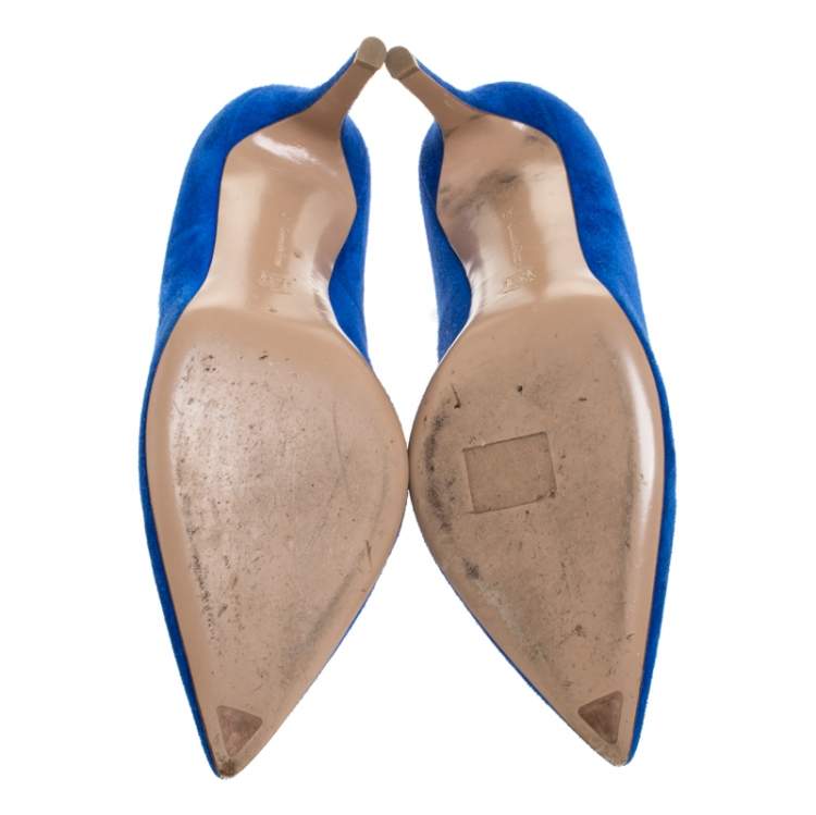 Pre Owned Gianvito Rossi Blue Suede Pointed Toe Pumps Size 39