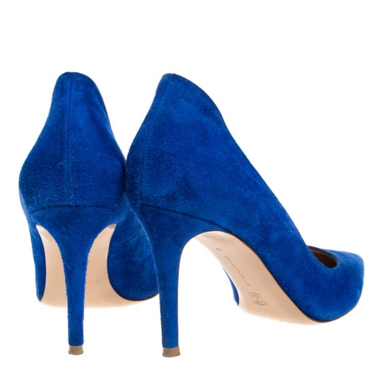 Pre Owned Gianvito Rossi Blue Suede Pointed Toe Pumps Size 39