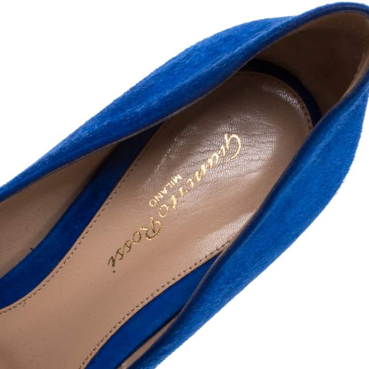Pre Owned Gianvito Rossi Blue Suede Pointed Toe Pumps Size 39