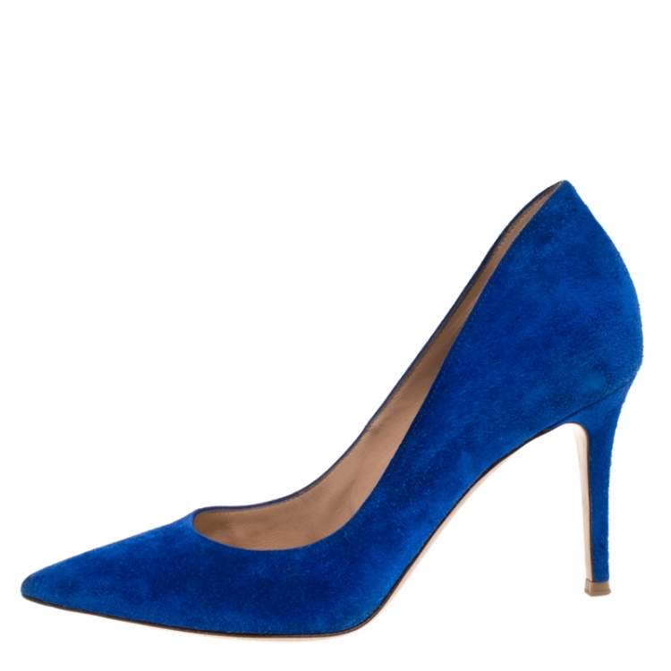 Pre Owned Gianvito Rossi Blue Suede Pointed Toe Pumps Size 39