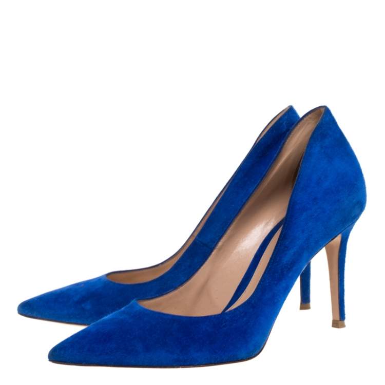 Pre Owned Gianvito Rossi Blue Suede Pointed Toe Pumps Size 39