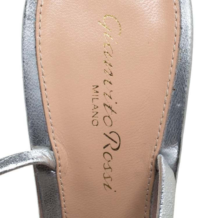 Pre Owned Gianvito Rossi Silver Leather Pointed Toe Ankle Strap Sandals Size 39