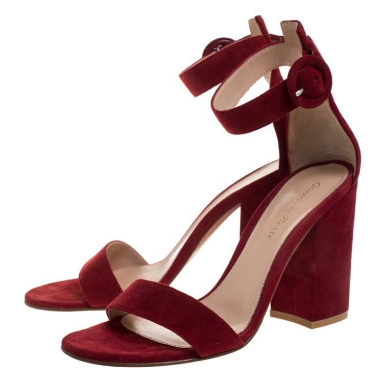 Pre Owned Gianvito Rossi Red Suede Leather Versilia Ankle Strap Sandals Size 37