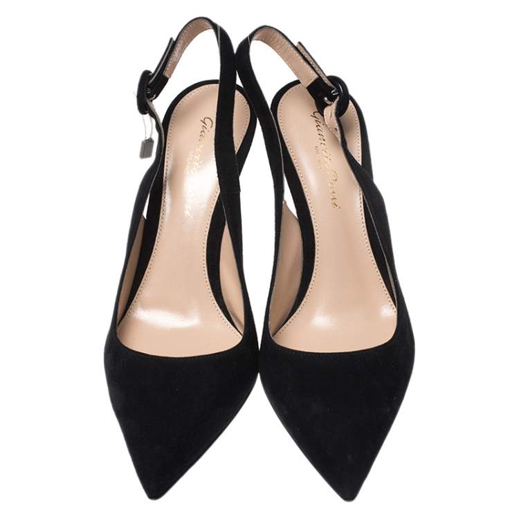 Pre Owned Gianvito Rossi Black Suede Anna Slingback Sandals Size 36