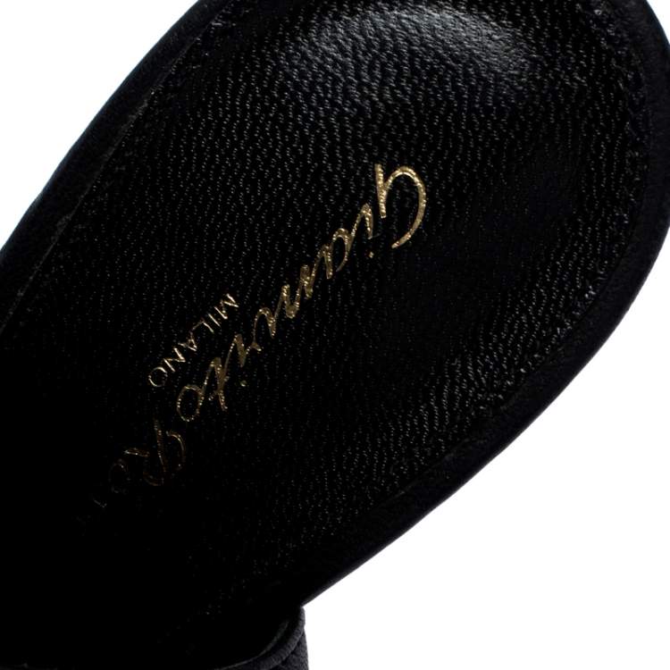 Pre Owned Gianvito Rossi Black Leather Open Toe Cut Out Ankle Booties Size 38