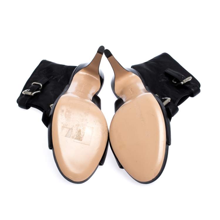 Pre Owned Gianvito Rossi Black Leather Open Toe Cut Out Ankle Booties Size 38