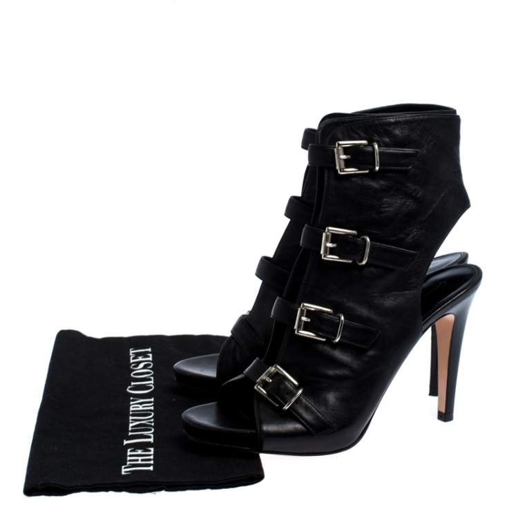 Pre Owned Gianvito Rossi Black Leather Open Toe Cut Out Ankle Booties Size 38