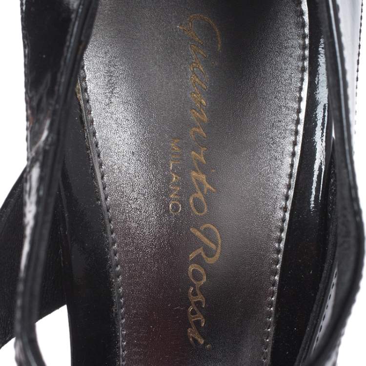 مملوكة مسبقًا Gianvito Rossi Black Patent Leather Peep Toe Cage Sandals Size 36
