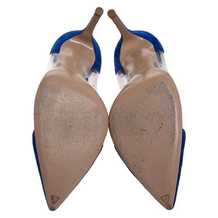 Pre Owned Gianvito Rossi Blue Suede And PVC Plexi Pointed Toe Pumps Size 41