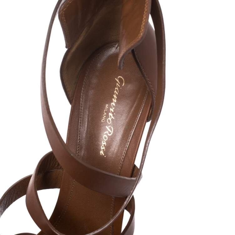 Pre Owned Gianvito Rossi Brown Leather Strappy Platform Ankle Strap Sandals Size 41