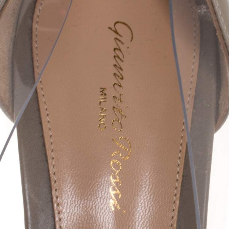 Pre Owned Gianvito Rossi Grey Leather And PVC Plexi Pointed Toe Pumps Size 42