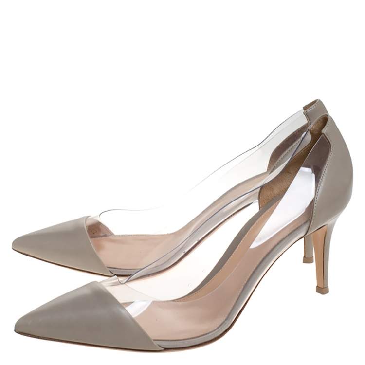 Pre Owned Gianvito Rossi Grey Leather And PVC Plexi Pointed Toe Pumps Size 42