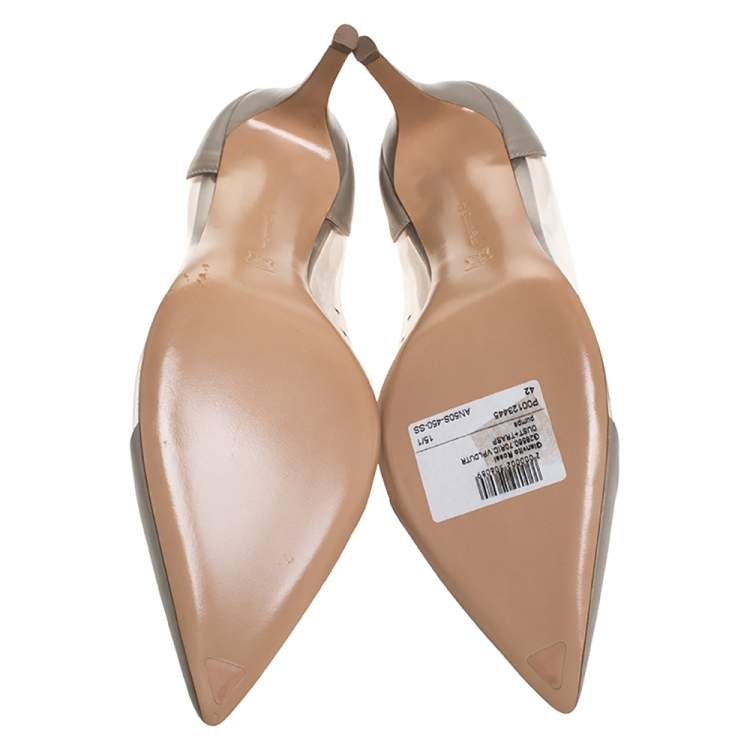 Pre Owned Gianvito Rossi Grey Leather And PVC Plexi Pointed Toe Pumps Size 42