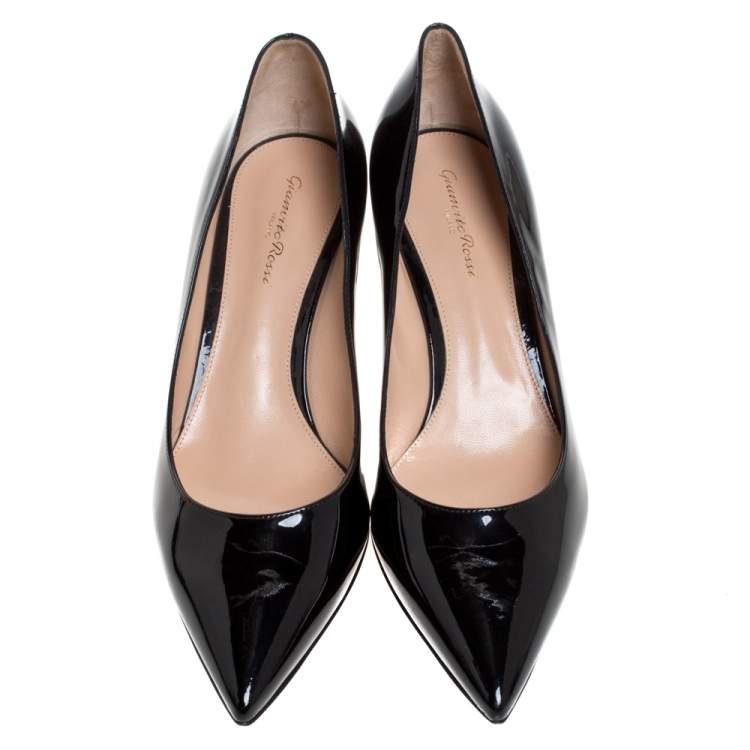 Pre Owned Gianvito Rossi Black Patent Leather Squared Pumps Size 42
