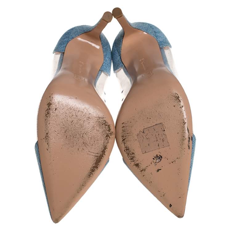 Pre Owned Gianvito Blue Denim and  PVC Plexi Pointed Toe Pump Size 36